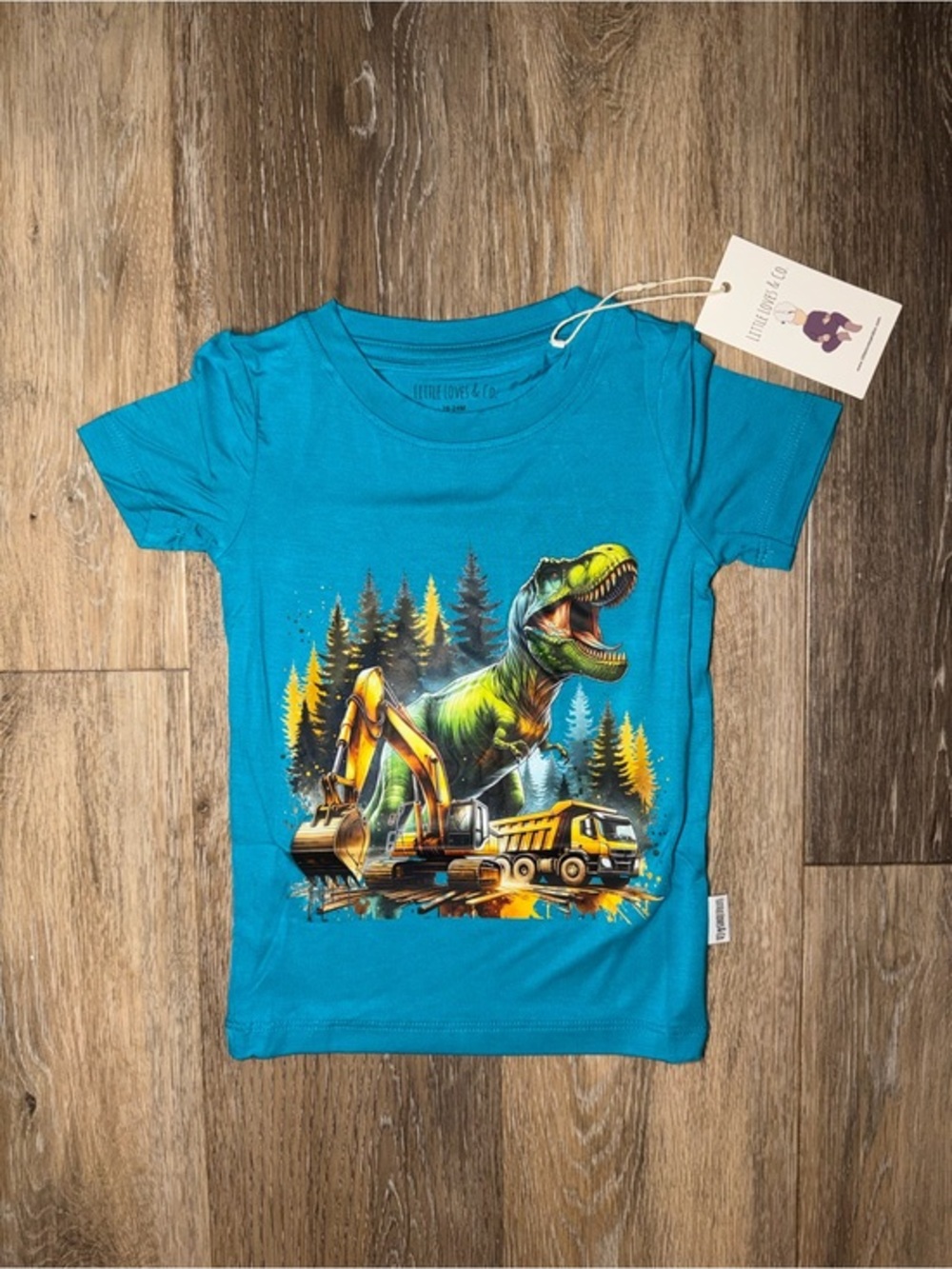 NWT Little Loves & Co. Kids Bamboo T-Rex Excavator T-Shirt
